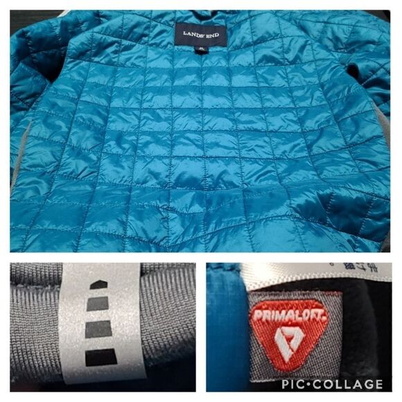 LANDS' END Blue Gray Side Panel 3 Pockets Vest Jacket Full Zip Size M High Neck - Picture 9 of 11